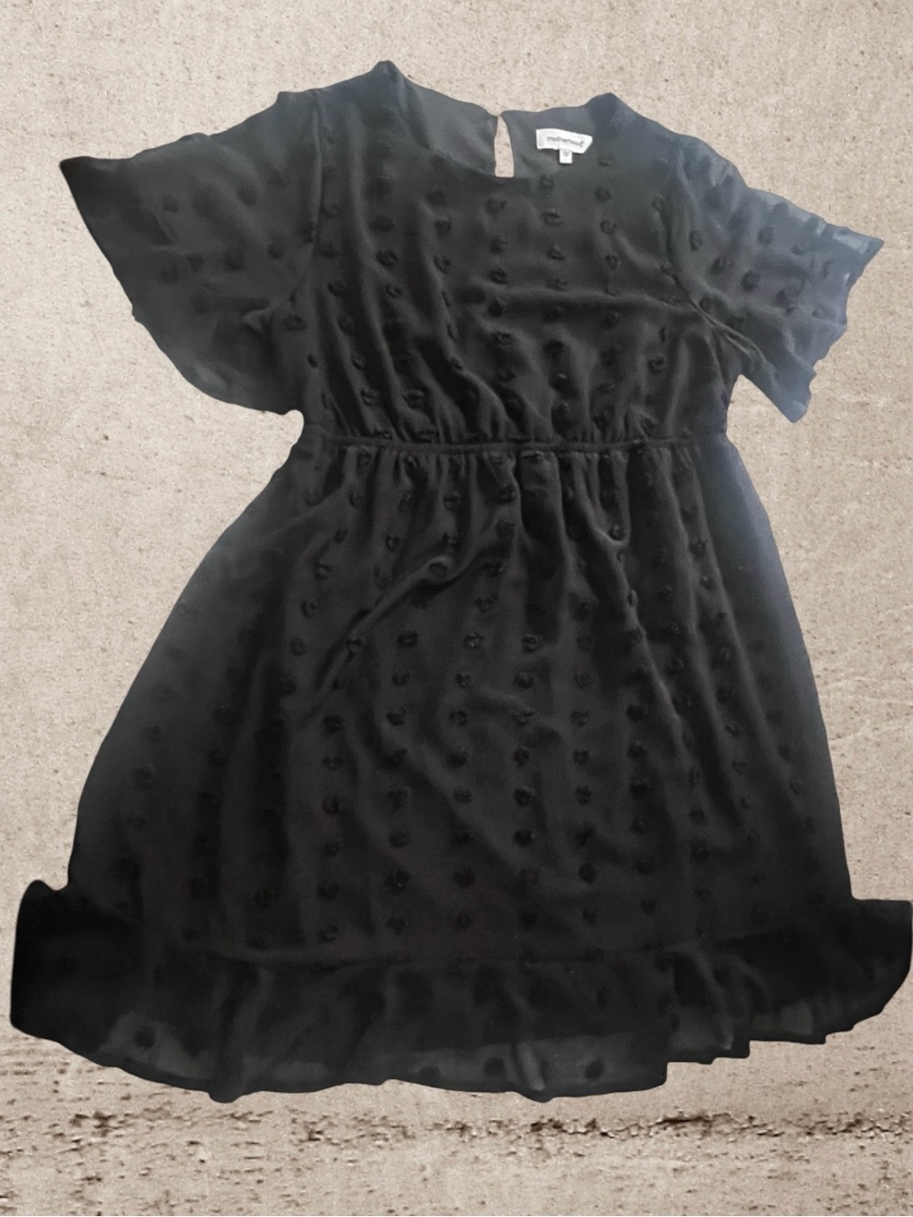 Motherhood Black Textured Flutter Dress with Ruffle Hem